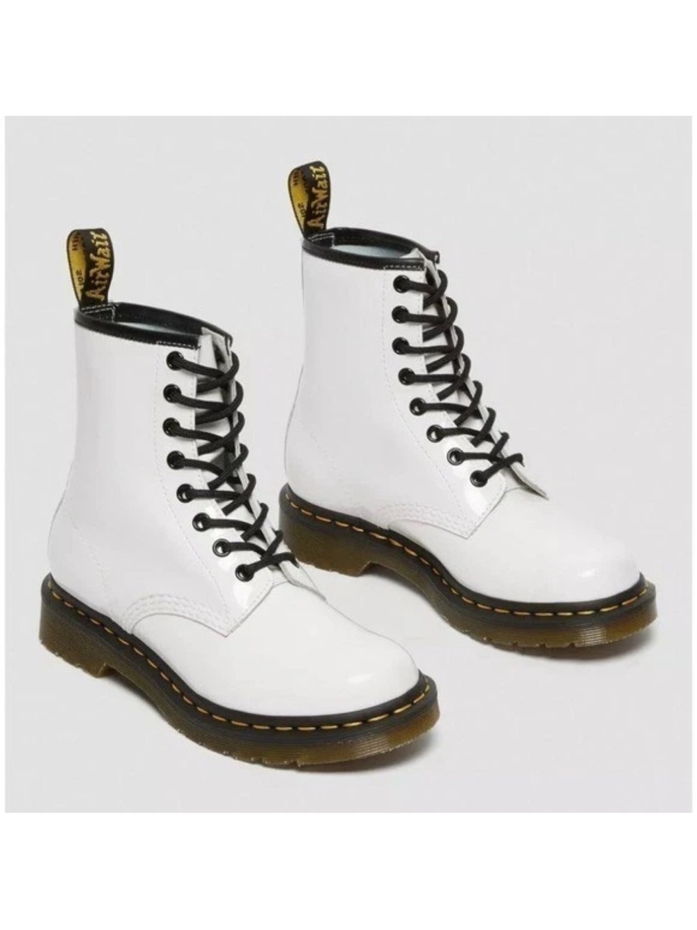 Dr. Martens 11821 Patent Leather Lace Up Combat Boots in White 9 Women’s